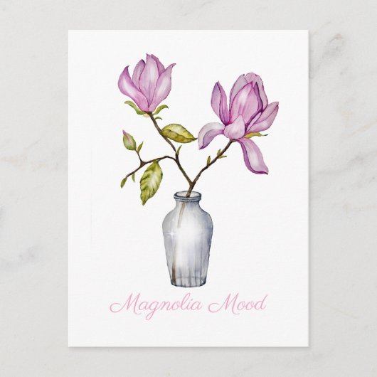 Pink Magnolia Watercolor Botanical Feestdagenkaart (Voorkant)