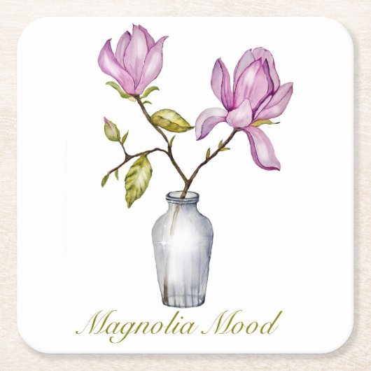 Pink Magnolia Watercolor Botanical Kartonnen Onderzetters (Voorkant)