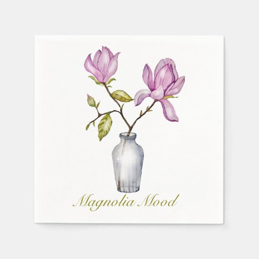 Pink Magnolia Watercolor Botanical Servet (Voorkant)