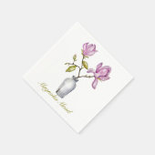 Pink Magnolia Watercolor Botanical Servet (Hoek)