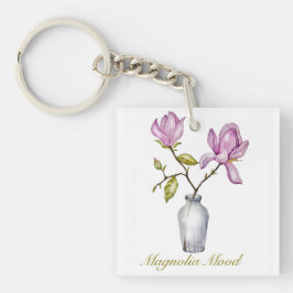 Pink Magnolia Watercolor Botanical Sleutelhanger