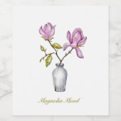 Pink Magnolia Watercolor Botanical Wijn Etiket (Enkel label)