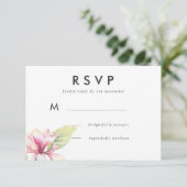 Pink Magnolia Waterverf Weddenschap RSVP Kaartje (Staand voorkant)