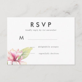 Pink Magnolia Waterverf Weddenschap RSVP Kaartje