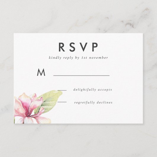 Pink Magnolia Waterverf Weddenschap RSVP Kaartje (Voorkant)
