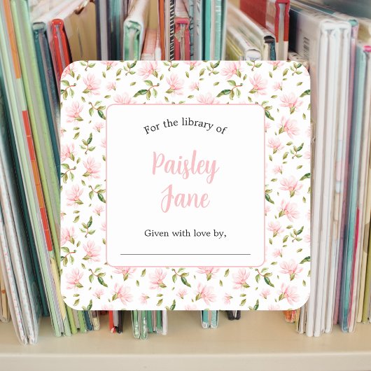Pink Magnolias baby shower bookplate sticker
