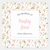Pink Magnolias baby shower bookplate sticker (Voorkant)