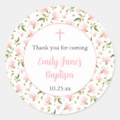 Pink Magnolias girl baptism thank you sticker (Voorkant)