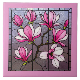 Pink Magnolias Glas in lood Illusion Tegeltje