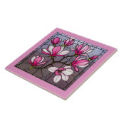 Pink Magnolias Glas in lood Illusion Tegeltje (Zijkant)