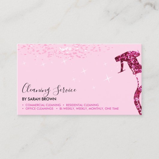 Pink Maid Cleaning Spray Sparkle Janitorial Visitekaartje (Voorkant)