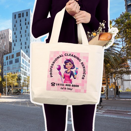 Pink Maid Janitorial Cleaning Service Grote Tote Bag