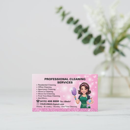 Pink Maid Janitorial Cleaning Service Visitekaartje (Staand voorkant)