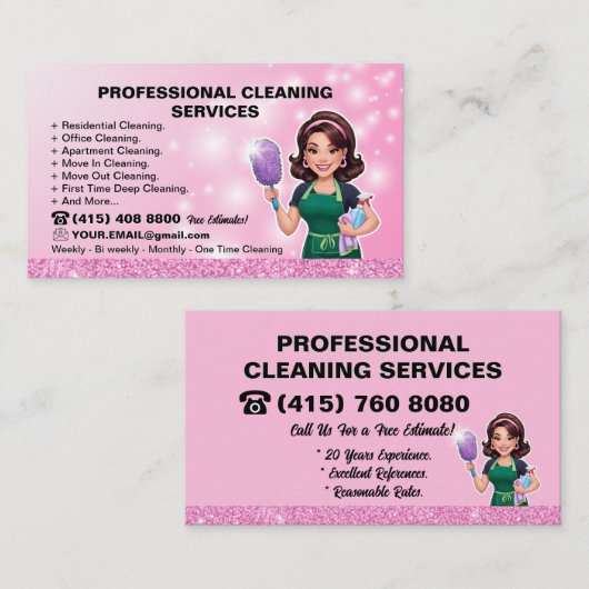 Pink Maid Janitorial Cleaning Service Visitekaartje (Voorkant / Achterkant)