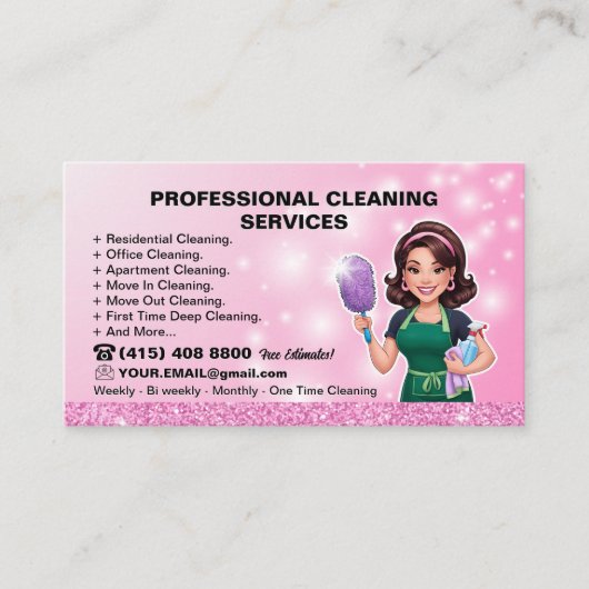 Pink Maid Janitorial Cleaning Service Visitekaartje (Voorkant)