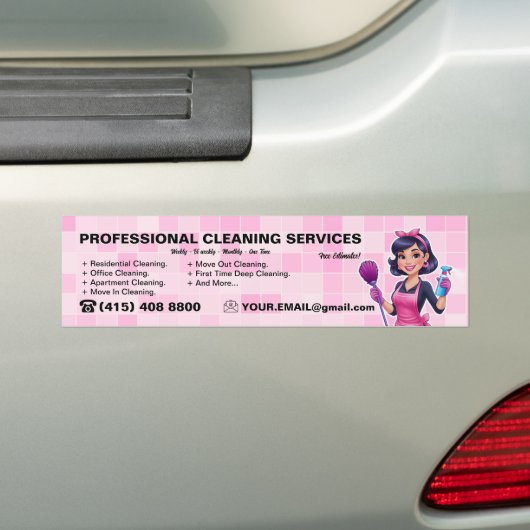 Pink Maid Janitorial Lady House Cleaning Service Bumpersticker (Op auto)