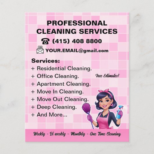 Pink Maid Janitorial Lady House Cleaning Service Flyer (Voorkant)