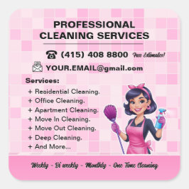 Pink Maid Janitorial Lady House Cleaning Service Vierkante Sticker
