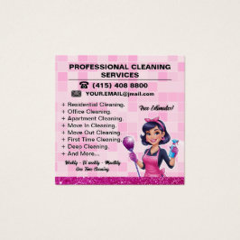Pink Maid Janitorial Lady House Cleaning Service Vierkante Visitekaartjes