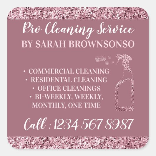Pink Maid Janitorial sparkle glitter Cleaner Vierkante Sticker (Voorkant)