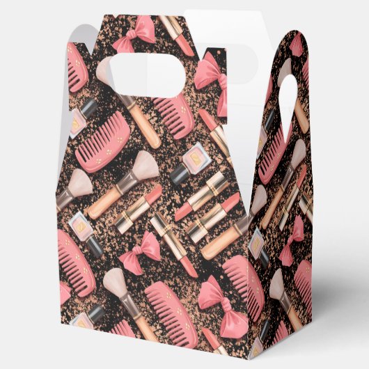 Pink Makeup Cosmetics Pattern Glitter Bedankdoosjes (Geopend)