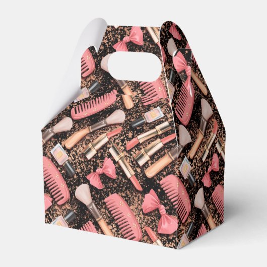 Pink Makeup Cosmetics Pattern Glitter  Bedankdoosjes (Voorkant Zijde)