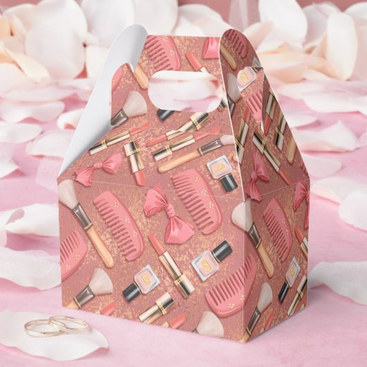 Pink Makeup Cosmetics Pattern Glitter  Bedankdoosjes (Huwelijk)