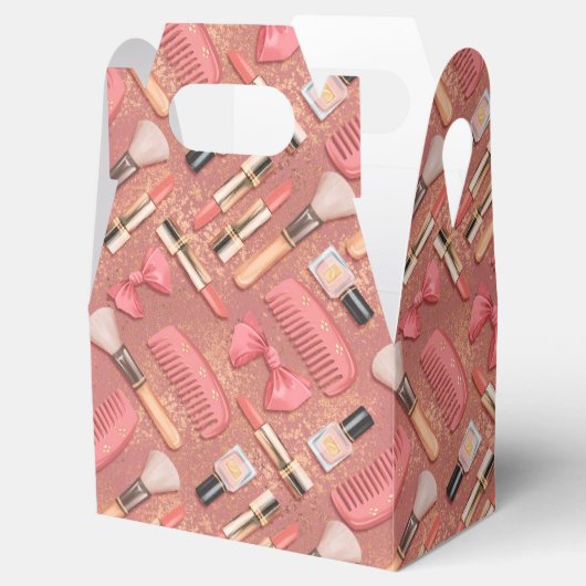Pink Makeup Cosmetics Pattern Glitter Bedankdoosjes (Geopend)