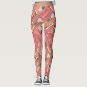 Pink Makeup Cosmetics Pattern Glitter Leggings (Voorkant)