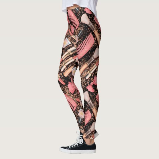 Pink Makeup Cosmetics Pattern Glitter  Leggings (Links)