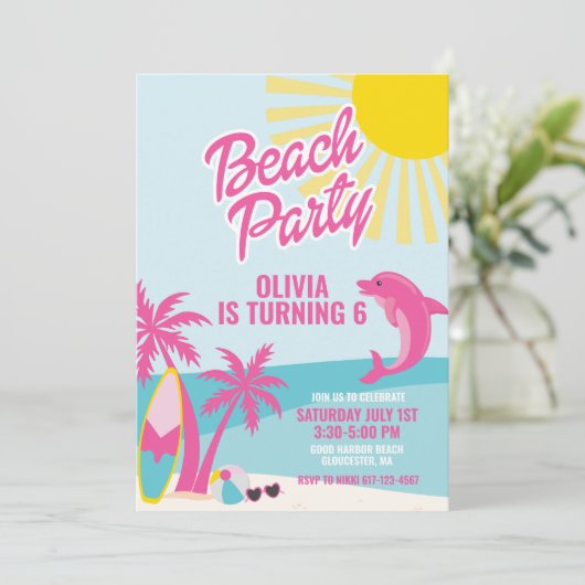 Pink Malibu beach birthday Kaart (Staand voorkant)