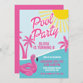 Pink Malibu Pool Party birthday Kaart