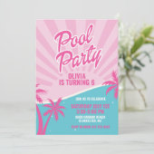 Pink Malibu Pool Party verjaardag Kaart (Staand voorkant)