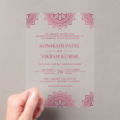 Pink Mandala Indian Wedding Acryl Uitnodigingen (Insitu (Draagbaar))