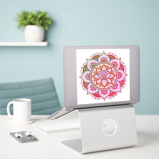 Pink mandala vinyl sticker (Laptop op bureau)