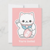 Pink Maneki Neko Birthday Party Kaart (Voorkant)