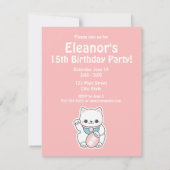 Pink Maneki Neko Birthday Party Kaart (Achterkant)