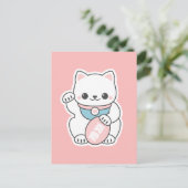 Pink Maneki Neko Briefkaart (Staand voorkant)