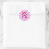 Pink Maneki Neko Lucky Beckoning Cat Ronde Sticker (Tas)