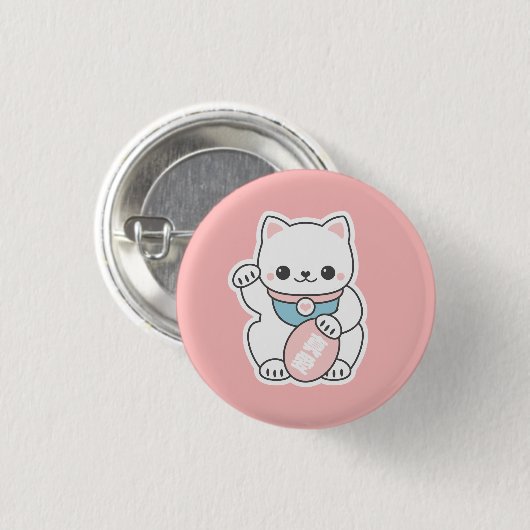 Pink Maneki Neko Ronde Button 3,2 Cm (Voorkant /achterkant)