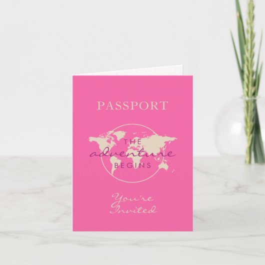 Pink Map Adventure Baby shower Passport vouwgemaak (Voorkant)