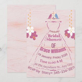 Pink Marble Bridal Gown Shower Invitation | Grace  Kaart