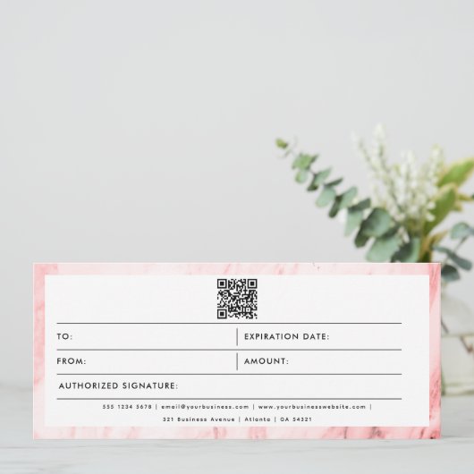 Pink Marble Business Logo QR Code Cadeaubon (Staand voorkant)