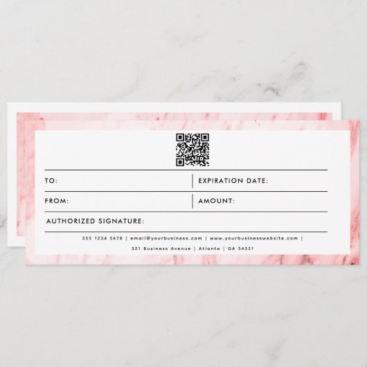 Pink Marble Business Logo QR Code Cadeaubon (Voorkant / Achterkant)