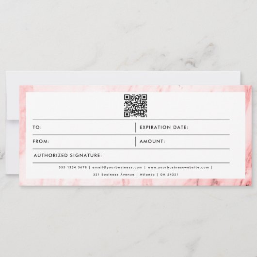 Pink Marble Business Logo QR Code Cadeaubon (Voorkant)