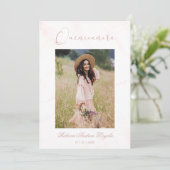 Pink Marble Effect Minimalist Spanish Quinceañera Kaart (Staand voorkant)