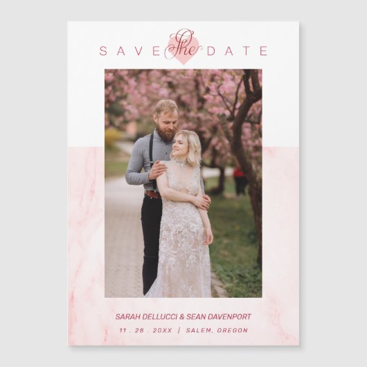 Pink Marble Effect Romantic Photo Engaged Couple (Voorkant)