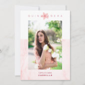 Pink Marble Effect Romantic Photo Quinceañerank Kaart (Voorkant)