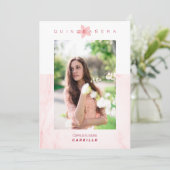 Pink Marble Effect Romantic Photo Quinceañerank Kaart (Staand voorkant)