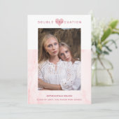Pink Marble Effect Romantic Photo Twins Graduation Kaart (Staand voorkant)